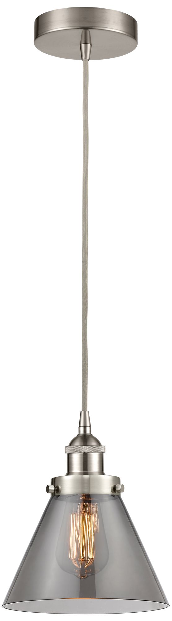 Innovations Lighting Cone 8" Brushed Satin Nickel Mini Pendant W/ Plated Smoke Shade In Gray