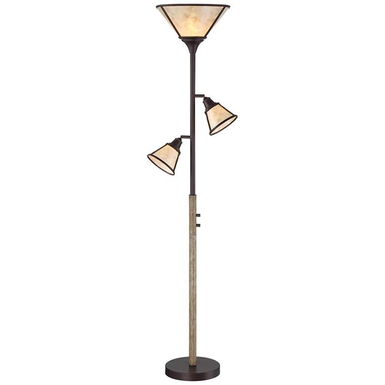Image 2 Plymouth Bronze Mica Shade Torchiere Floor Lamp
