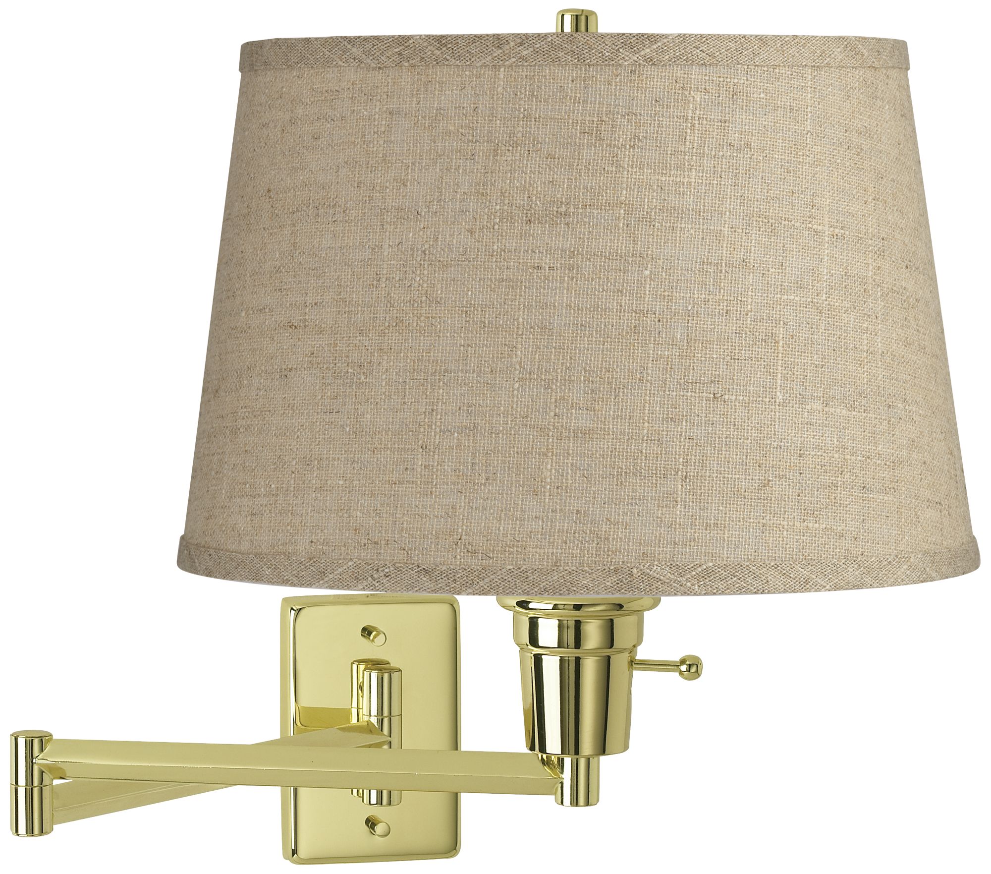Burlap Drum Shade Polished Brass Plug-In Swing Arm Wall Lamp