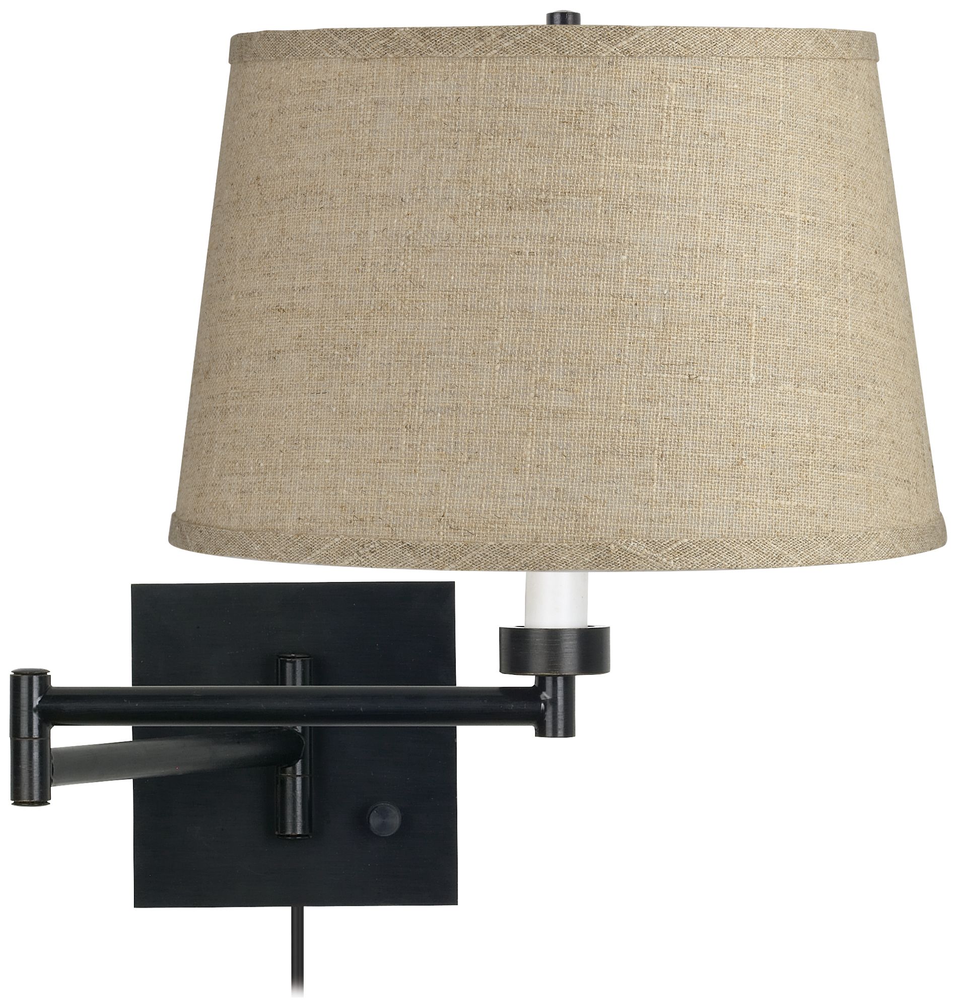 Burlap Drum Shade Espresso PlugIn Swing Arm Wall Lamp 76D42 Lamps