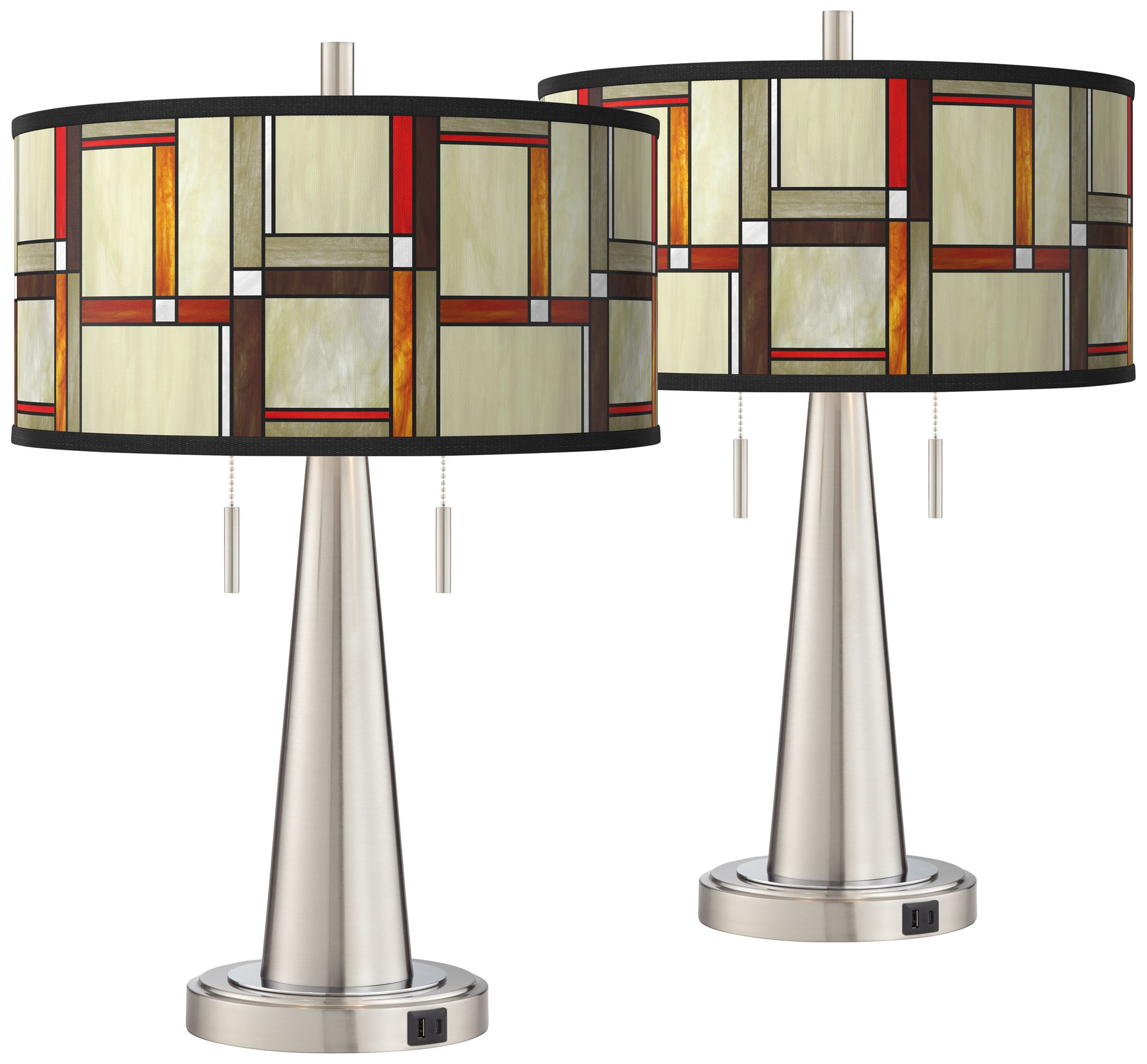 Modern Squares Vicki Brushed Nickel USB Table Lamps Set of 2