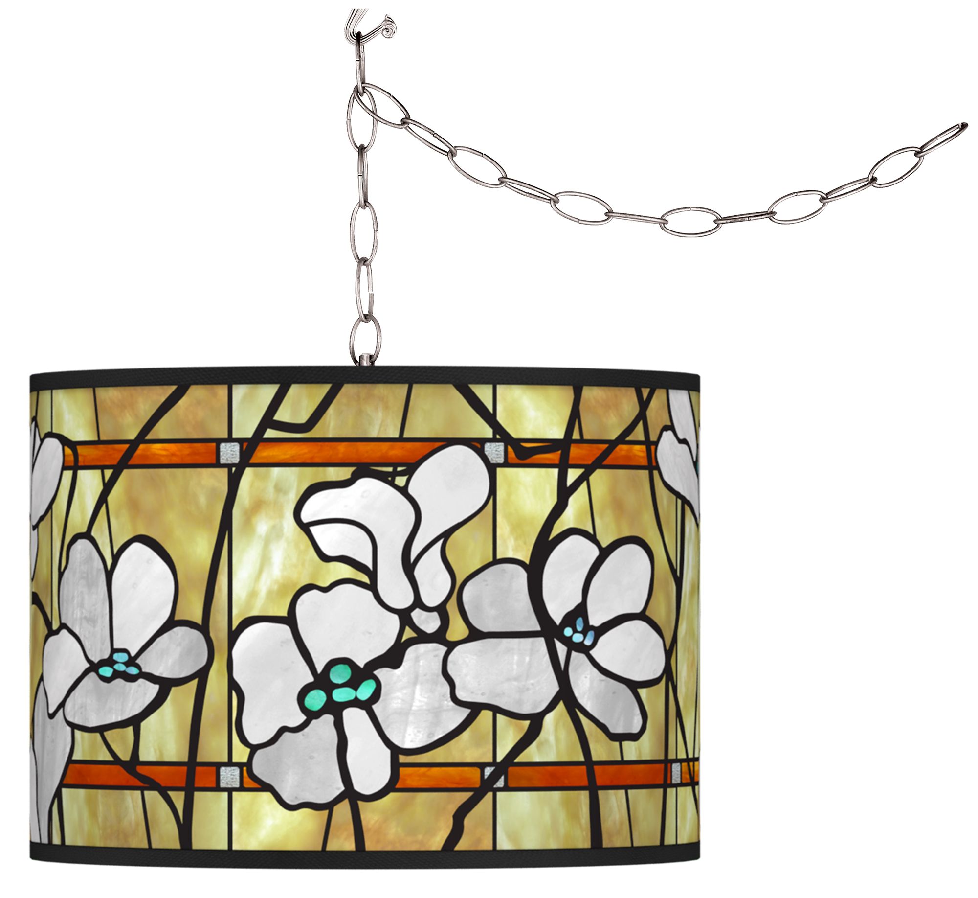 Magnolia Mosaic Giclee Glow Plug-In Swag Pendant