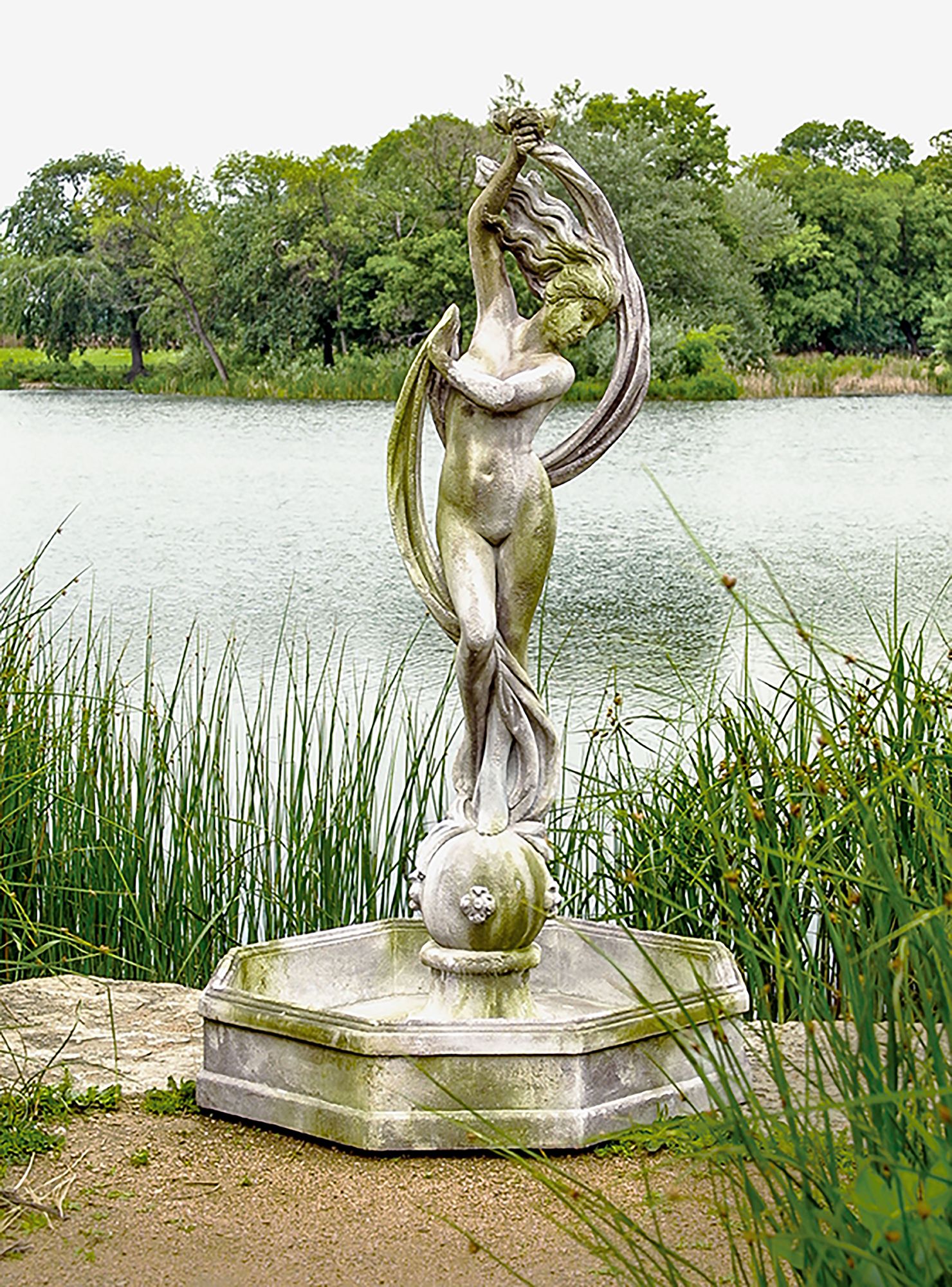 Water Venus 70" High White Moss Outdoor Fountain with Bowl