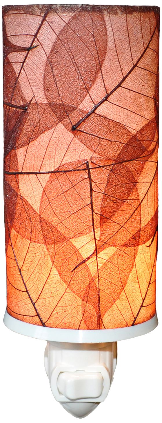 Eangee Cylinder 7" High Burgundy Banyan Leaf Plug-In Night Light