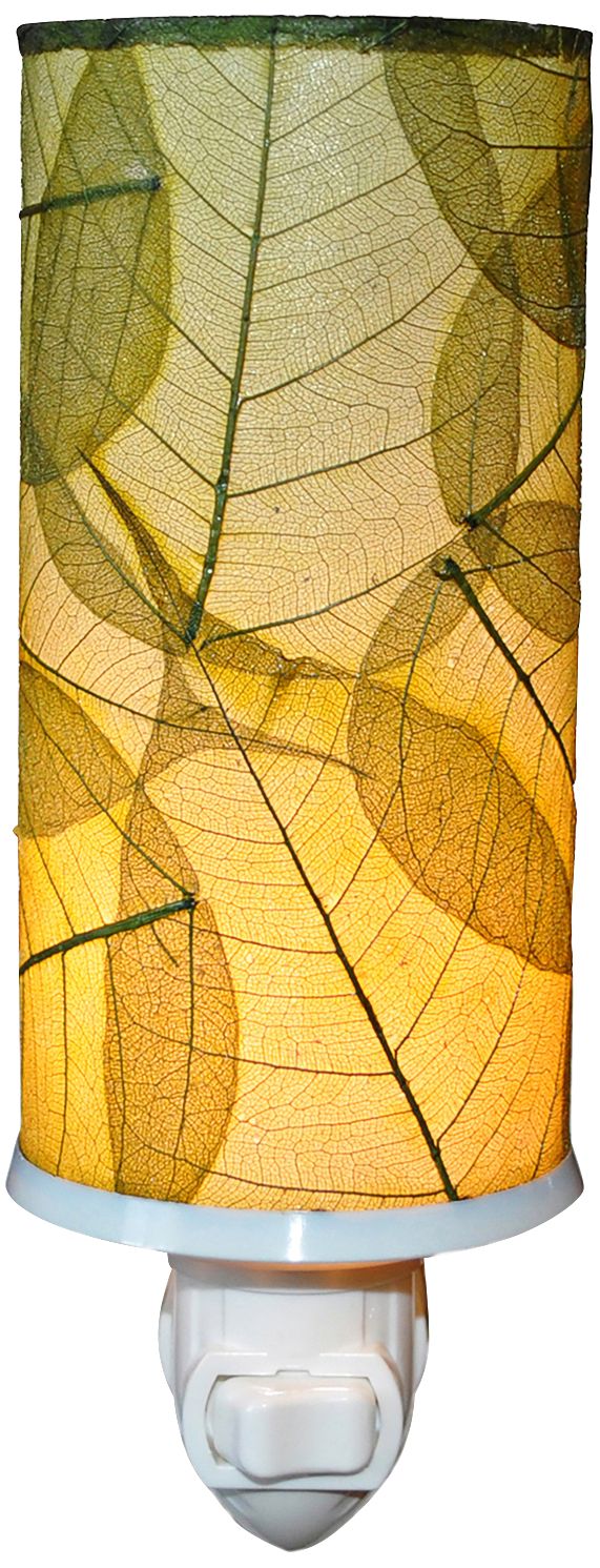 Eangee Cylinder 7" High Green Banyan Leaf Plug-In Night Light