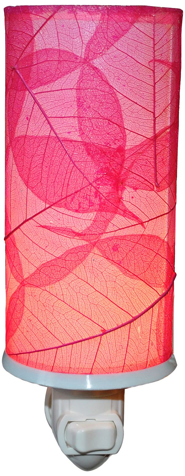 Eangee Cylinder 7" High Pink Banyan Leaf Plug-In Night Light