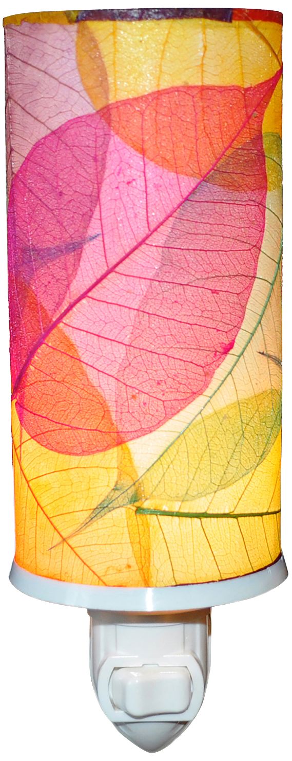 Cylinder 7" High Multi-Color Banyan Leaf Plug-In Night Light