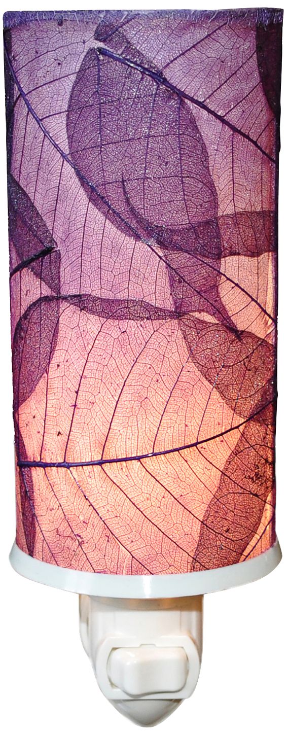 Eangee Cylinder 7" High Purple Banyan Leaf Plug-In Night Light