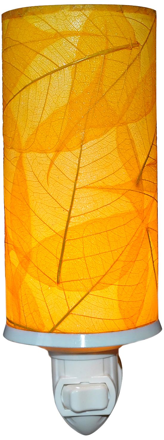 Eangee Cylinder 7" High Yellow Banyan Leaf Plug-In Night Light