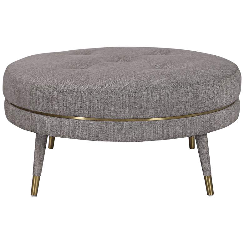Uttermost Blake Taupe Brown and Gray Button Tufted Ottoman