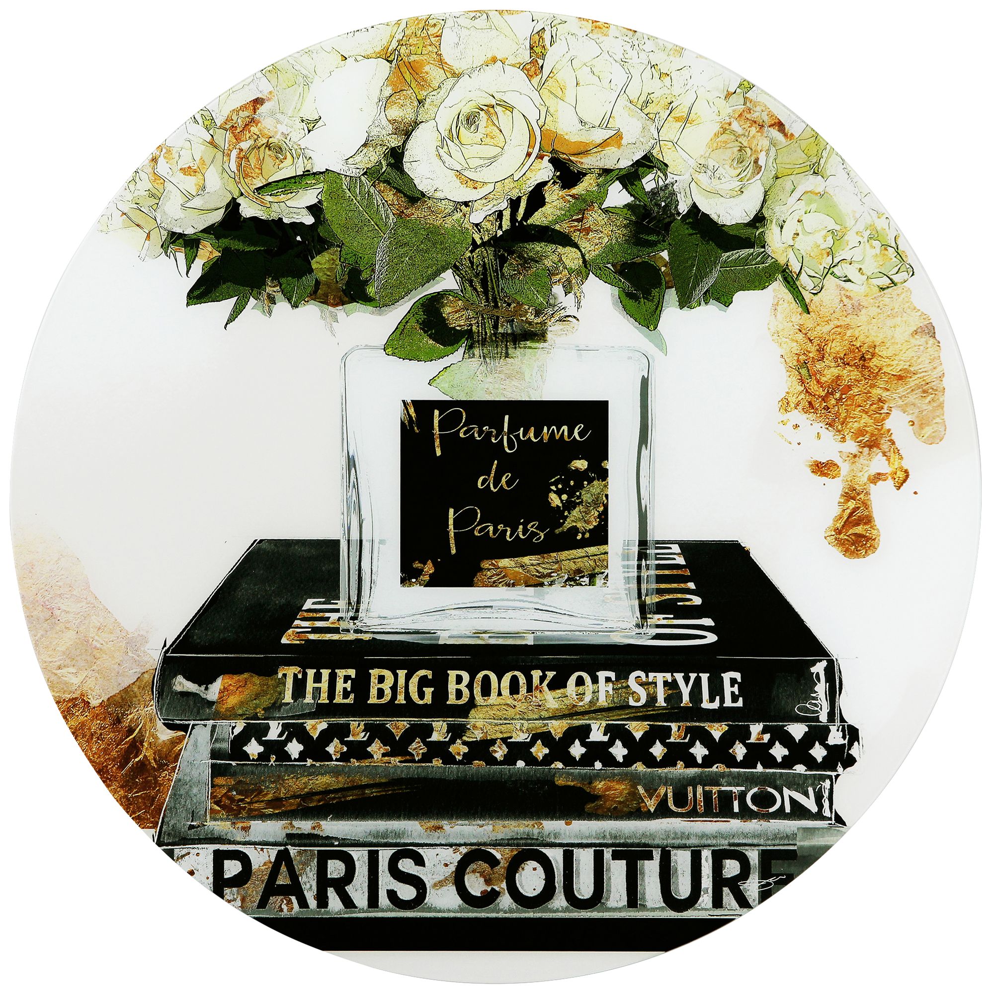 Big Book of Style 40" Round Reverse Printed Glass Wall Art