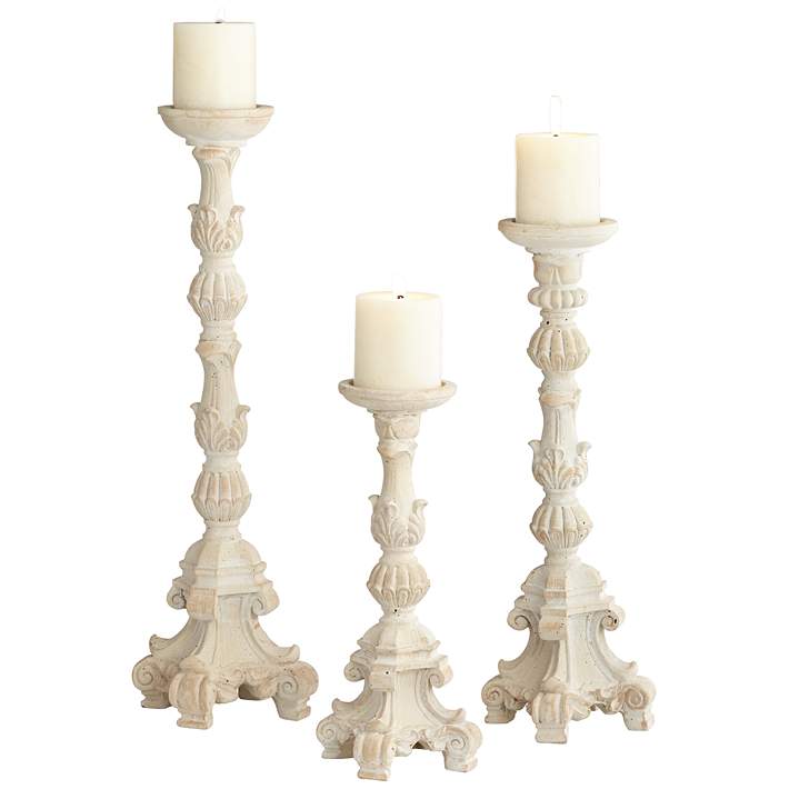 Richland Sadie Pillar Candle Holder 11" Set of 3 Whitewashed Rustic Wedding 