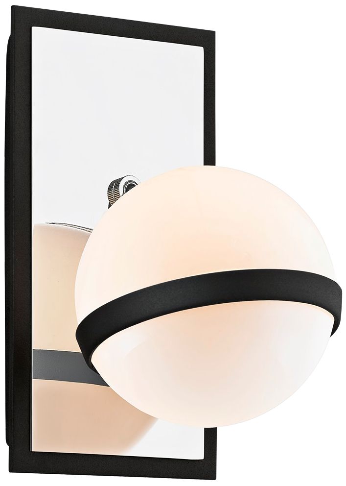 Ace 9" High Carbide Black Wall Sconce with Gloss Opal Shade