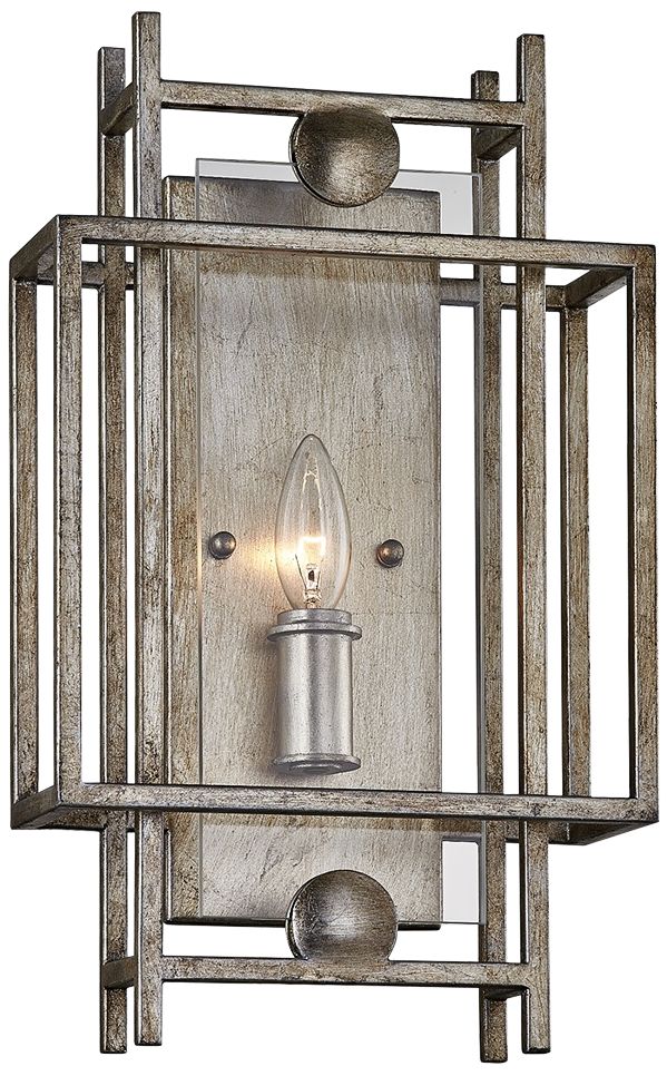 Crosby 16" High Antique Silver Leaf Geometric Wall Sconce 77F54
