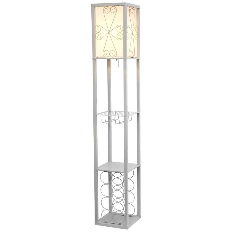Image 2 Simple Designs Gray Etagere Floor Lamp w/ Storage and Shelf