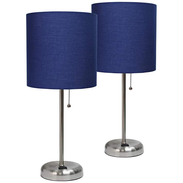 Steel Navy Accent Table Lamps Set, Navy Blue Table Lamp Set