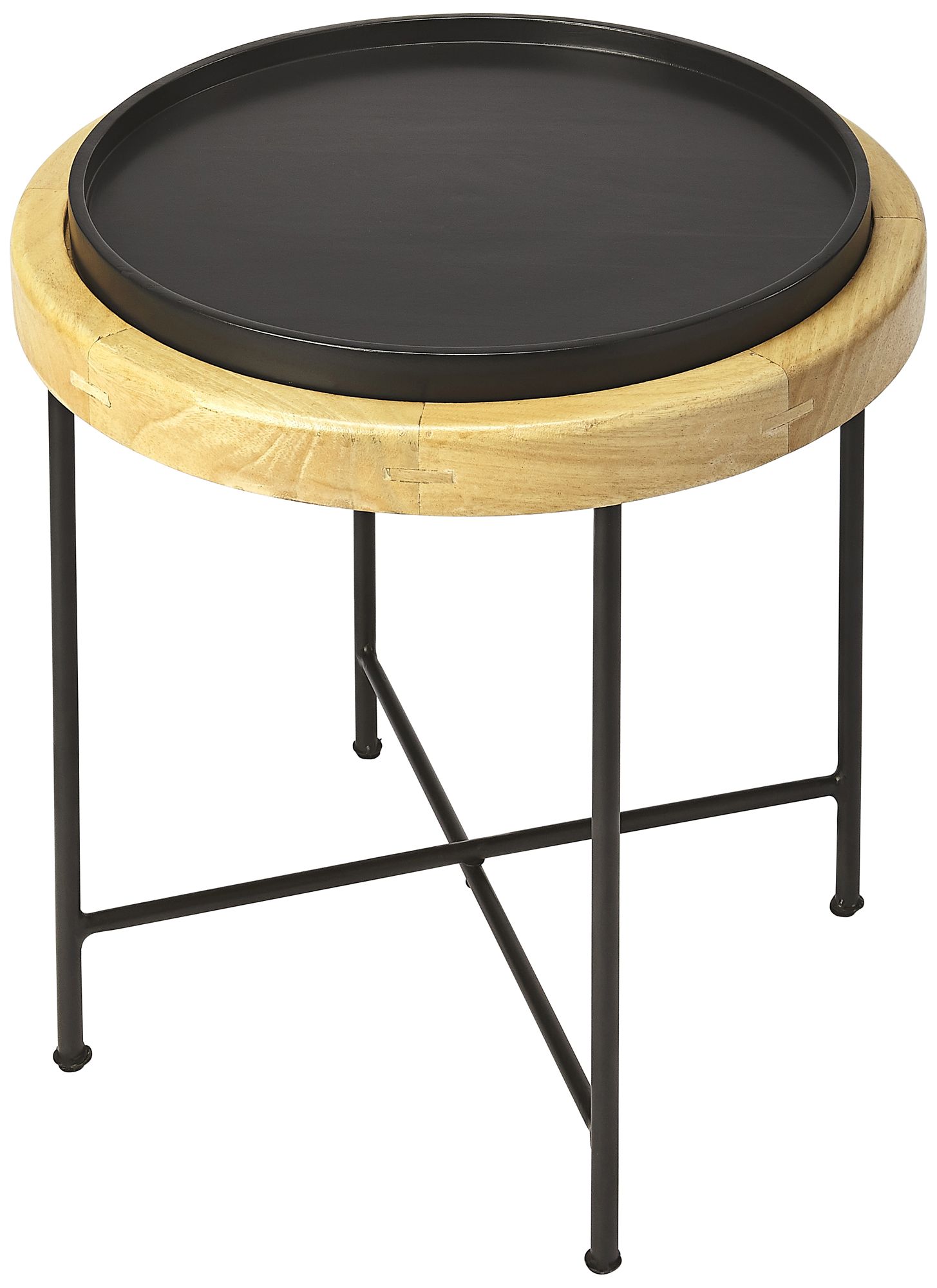 Rochester 18" Wide Black Metal and Wood Round Accent Table