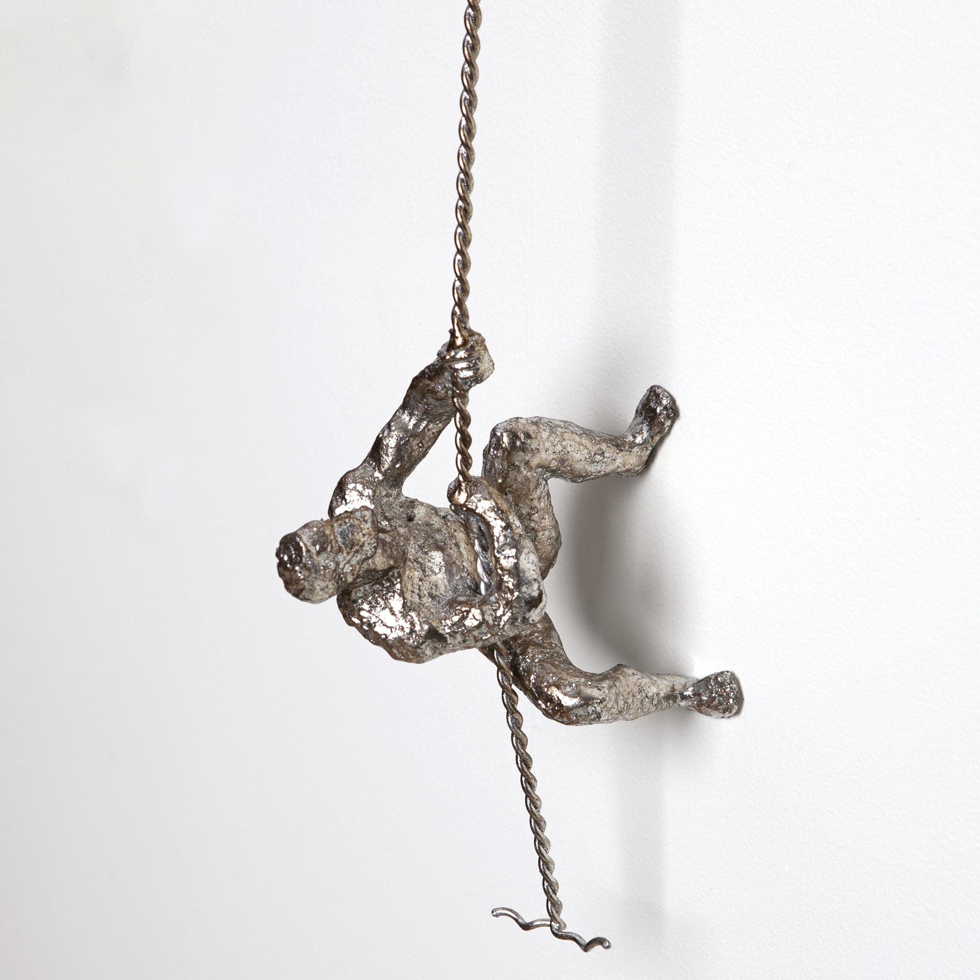 Climbing Man 42" High Thai Silver Leaf Metal Wall Sculpture