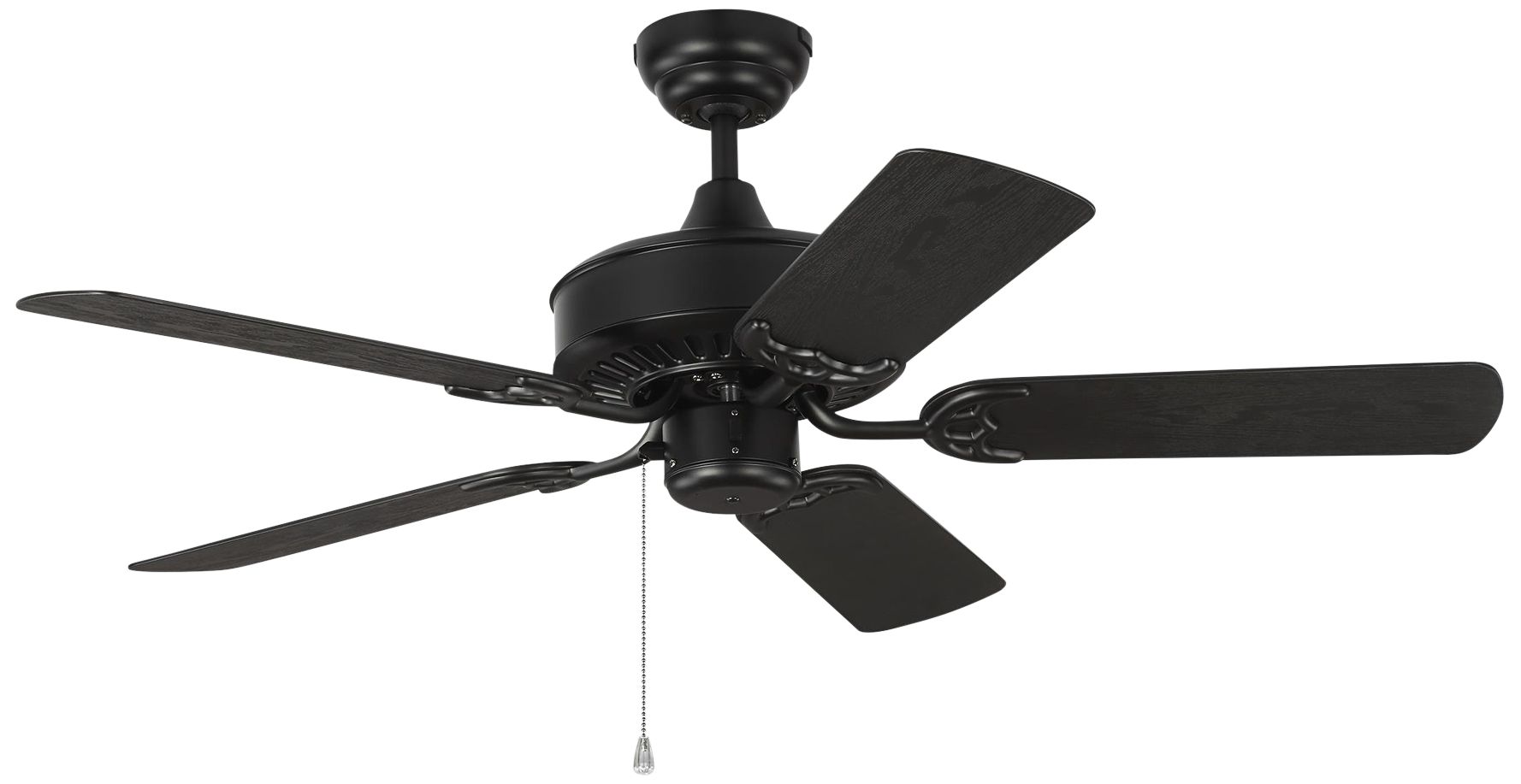 44" Monte Carlo Haven Outdoor Matte Black Pull Chain Ceiling Fan