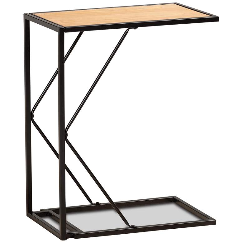Johan 20&quot;W Black and Walnut Brown Metal C-Shape End Table