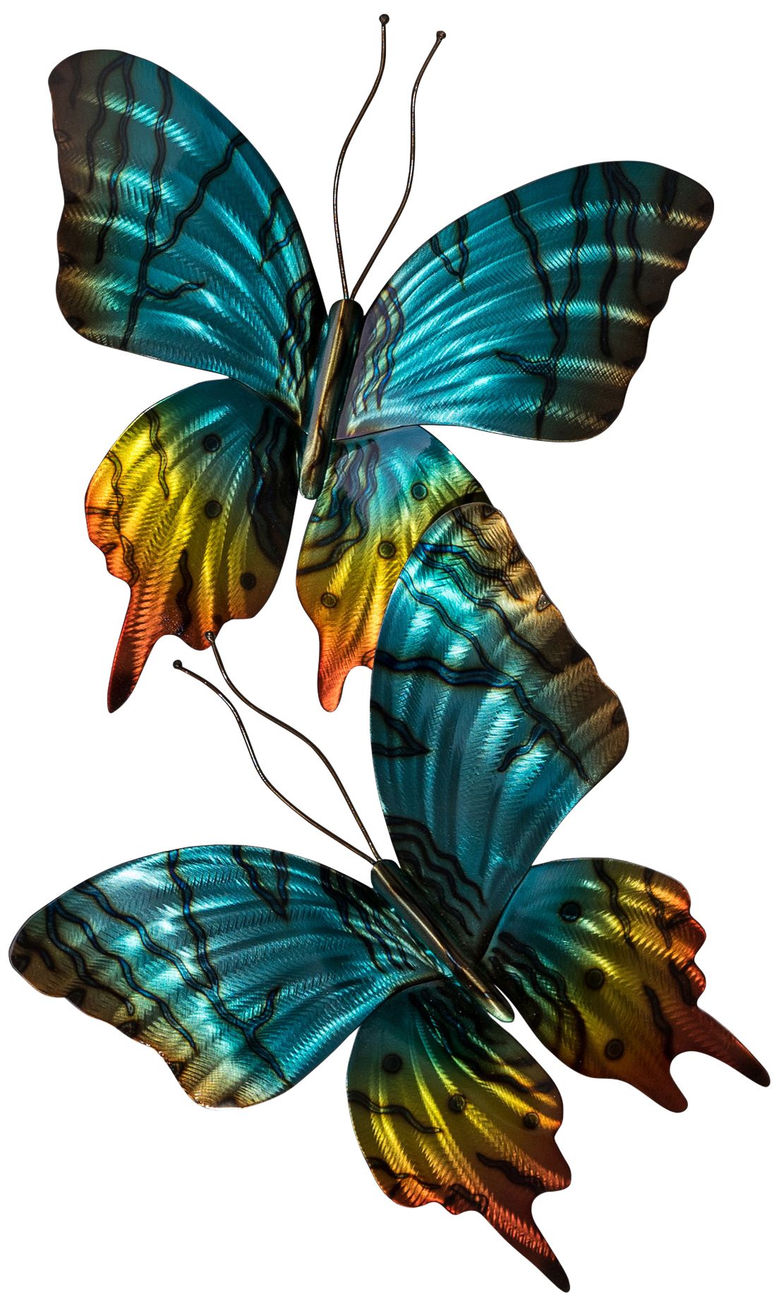Sunset Moth Pair Turquoise 21" Wide Metal Wall Sculpture