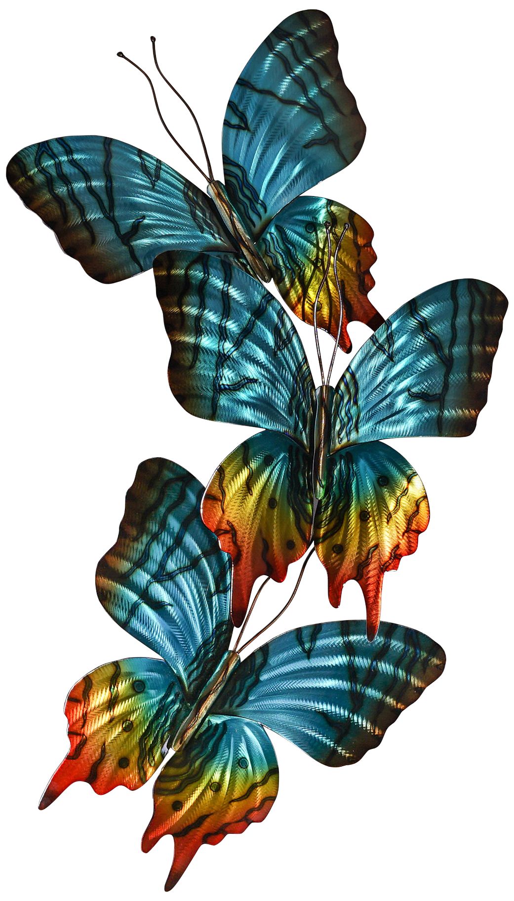 Sunset Moth Triple Turquoise 26" Wide Metal Wall Sculpture