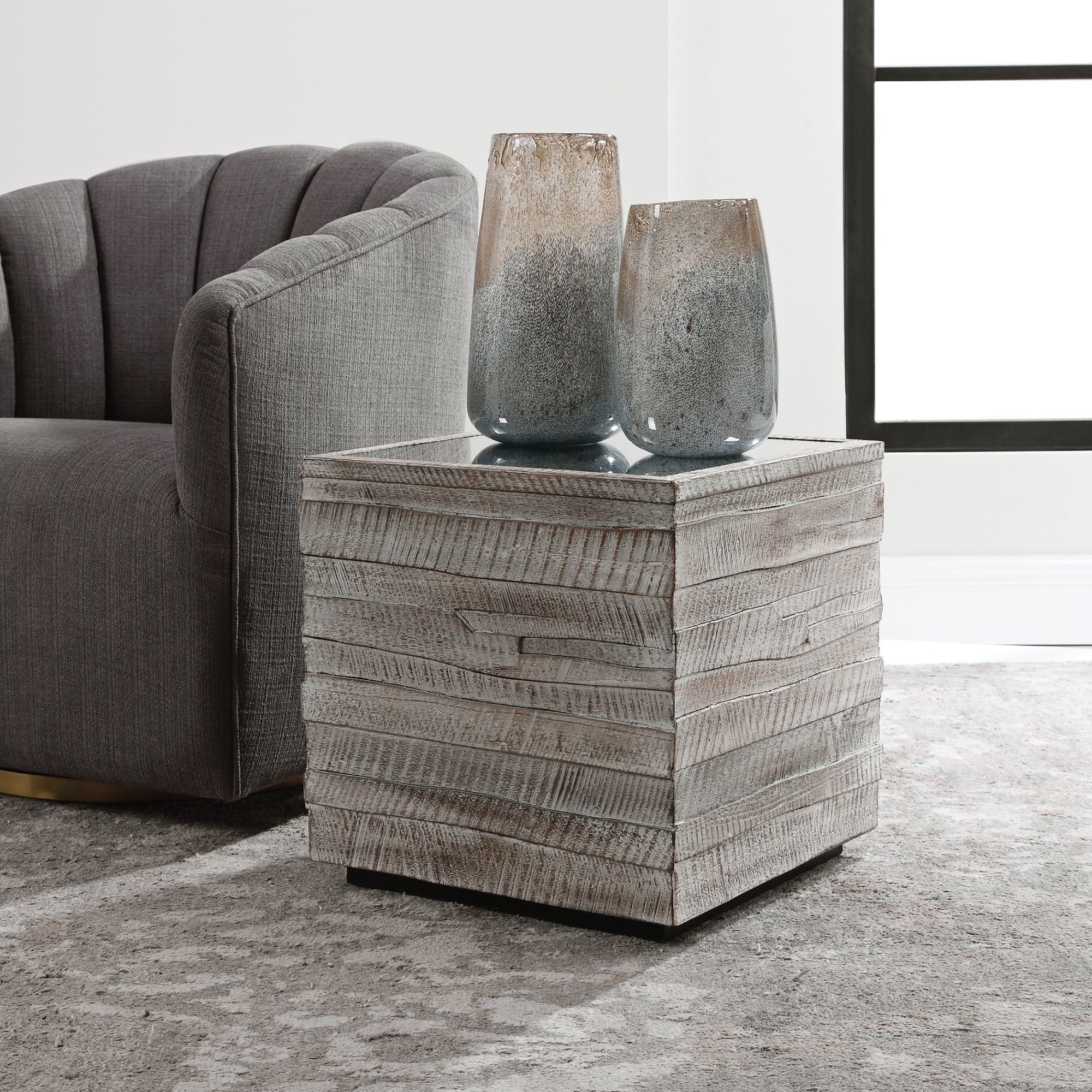 Uttermost Messinia 18" Wide White Washed Cube Side Table