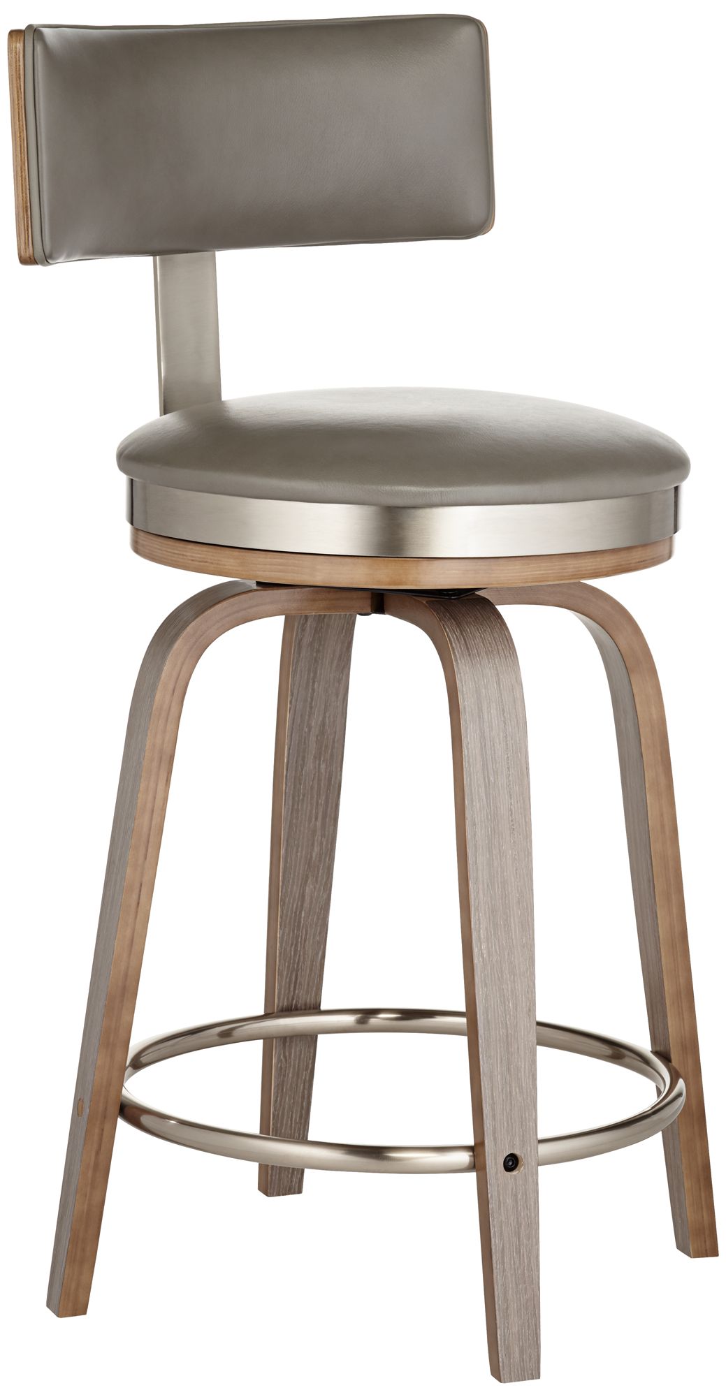 Studio 55d Tilden 26" Wood And Gray Leather Swivel Seat Counter Stool