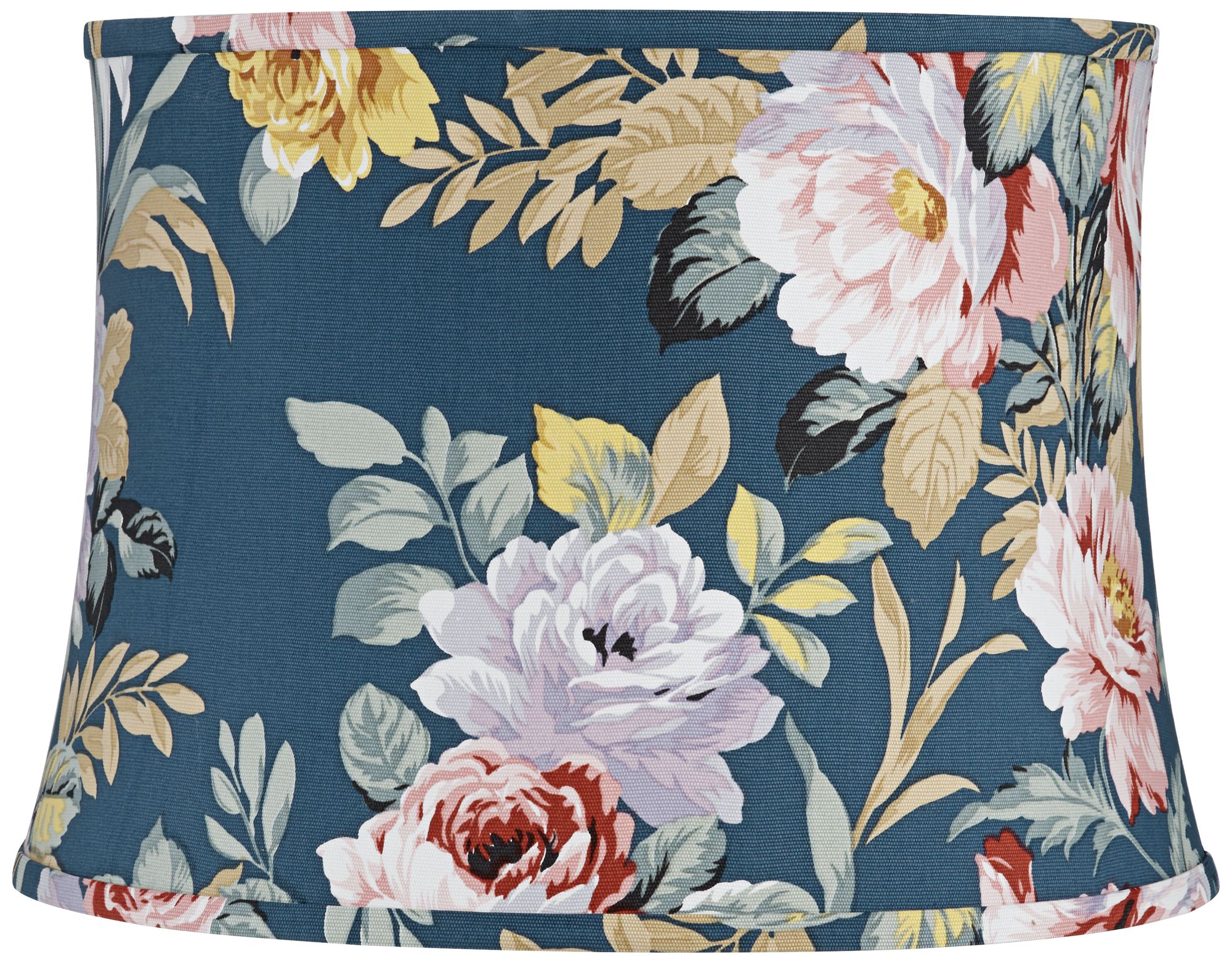 Blue with Rose Print Drum Lamp Shade 14x16x11.5 (Spider)