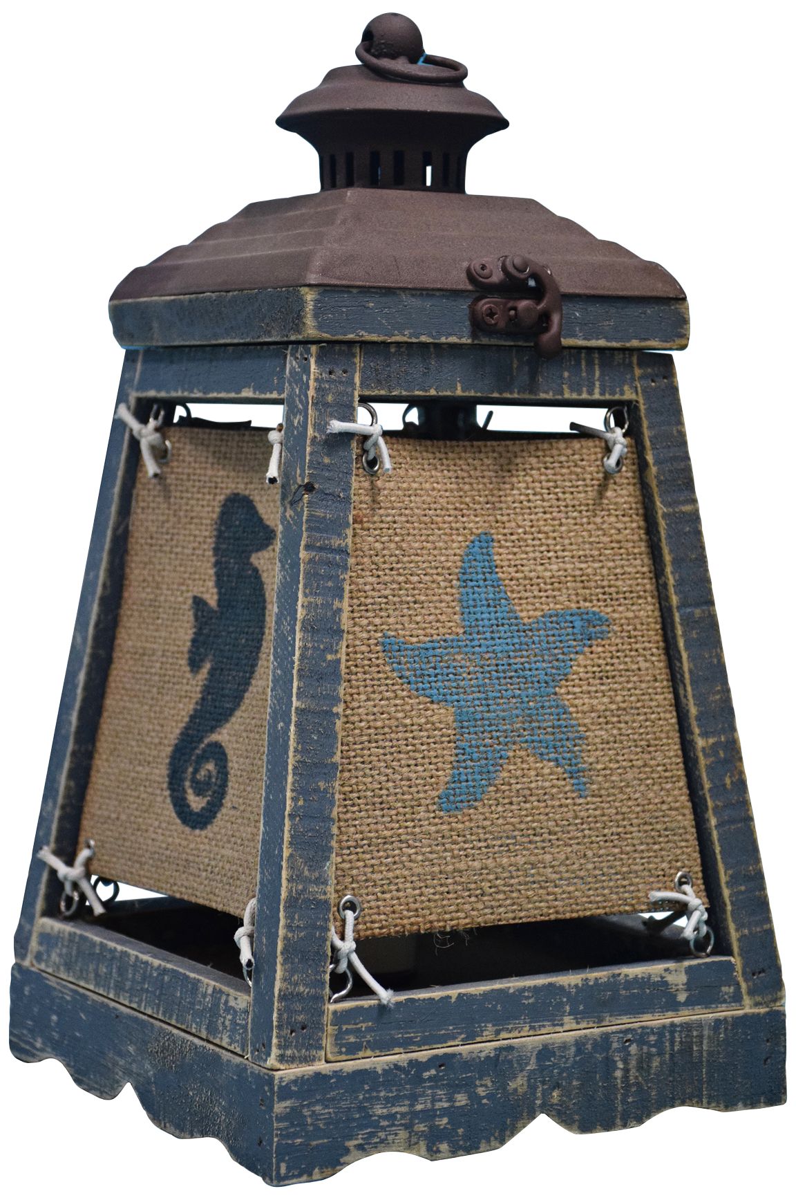 Cape Lantern 13" High Blue Wood Coastal Accent Table Lamp