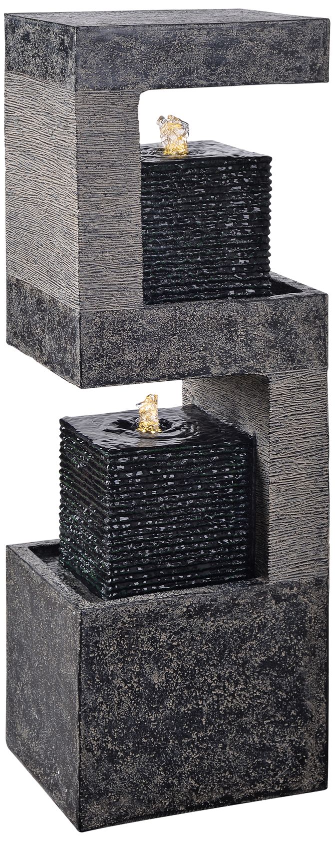 Flame 35 1/4" High Black Cube Double Bubbler Fountain