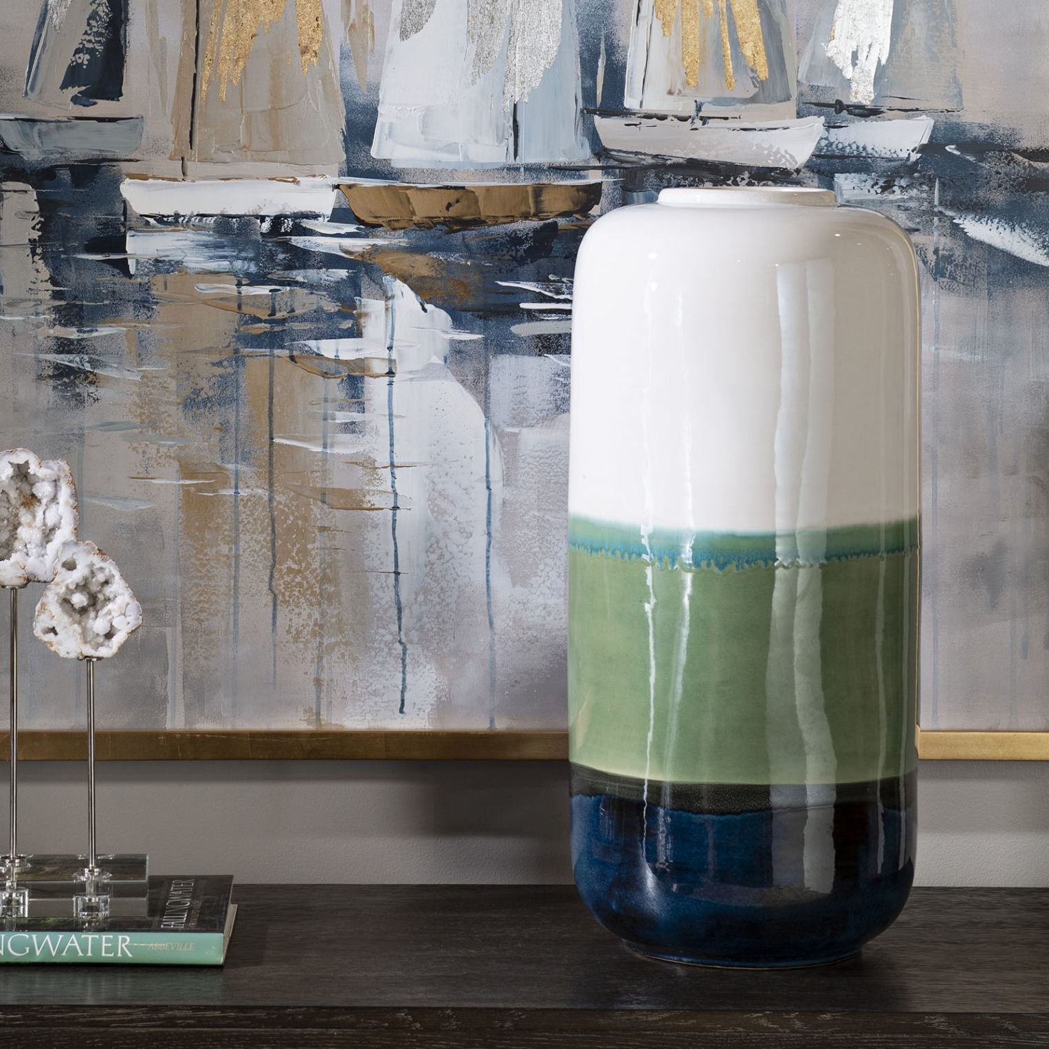 Keone 25 3/4" High 3-Tone Modern Earthenware Vase