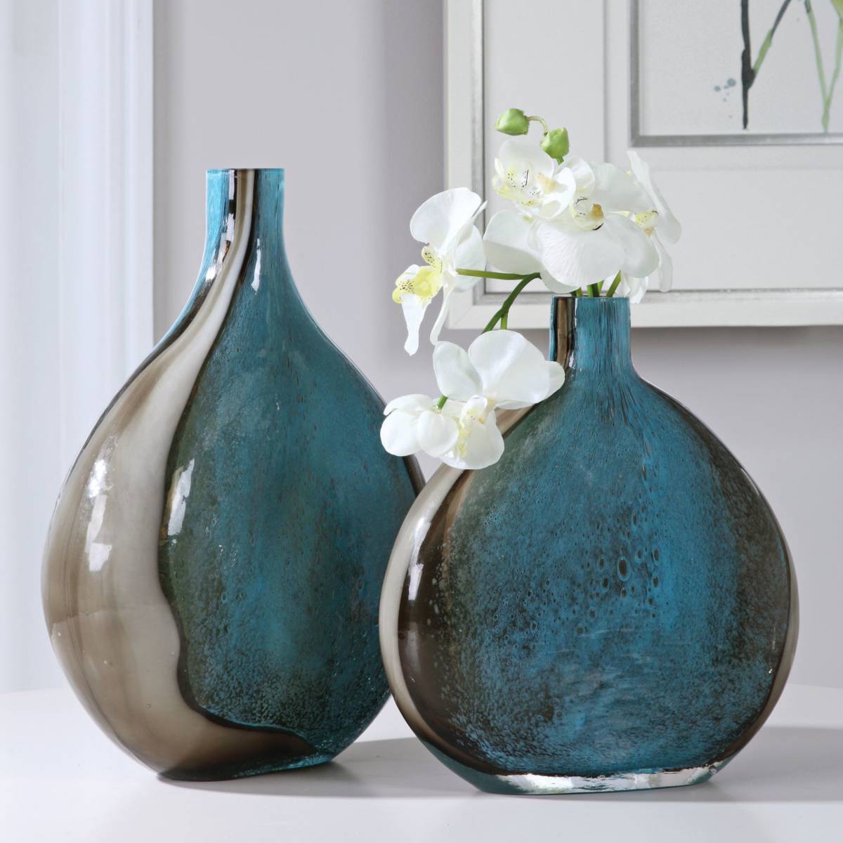Vase with flower decor Vintage Navy Blue Transparent Flower Vase vintage blue flower Vase rustic style glass Vase