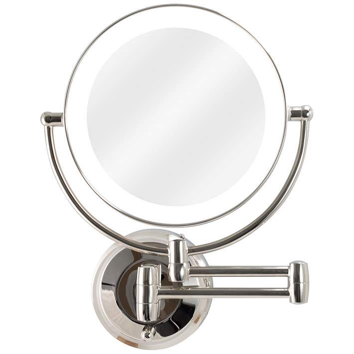 Polished Nickel Led Wall Makeup Mirror, Makeup Mirror With Arm