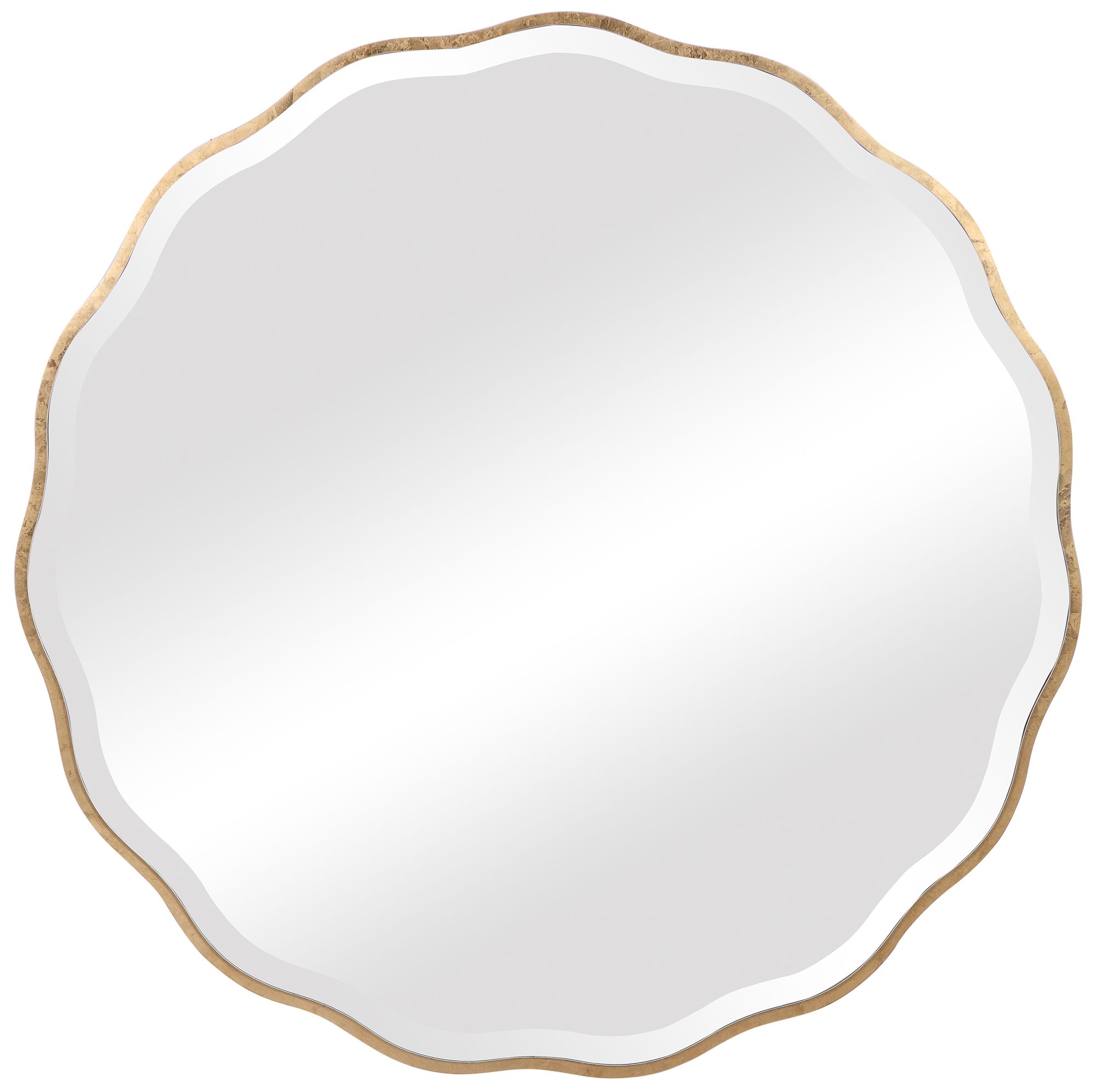 Aged Gold Scalloped 42" Round Oversized Wall Mirror 78P92