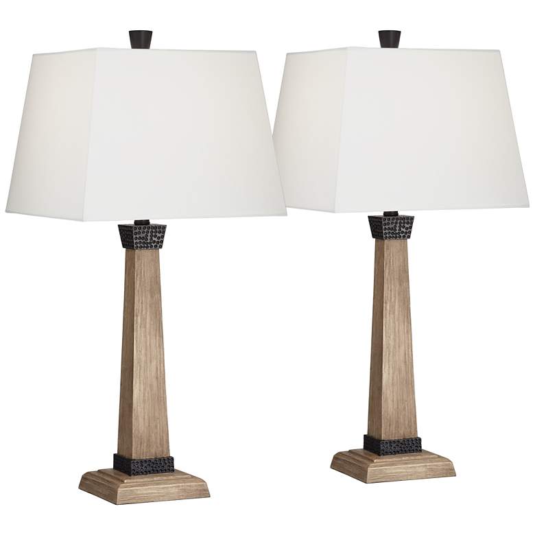Image 2 Buchan Wood Pedestal Table Lamps Set of 2