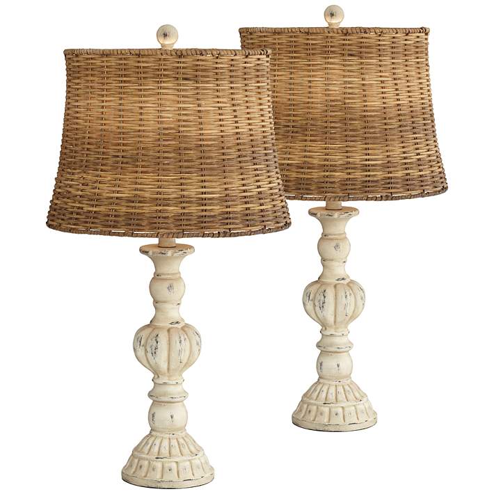 Trinidad Antique White Candlestick, Outdoor White Wicker Table Lamp