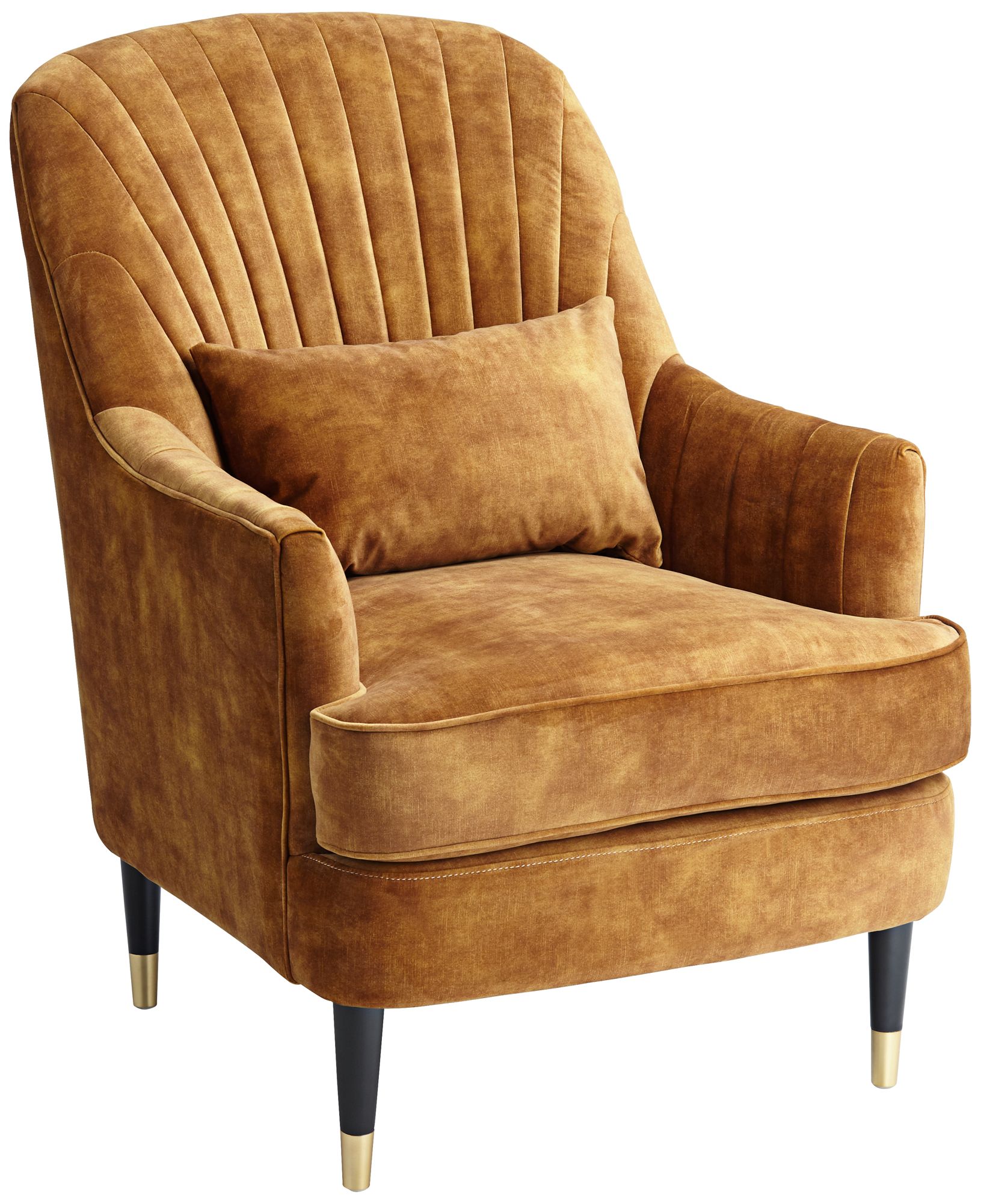 Austen Caramel Velvet Tufted Modern Armchair with Pillow
