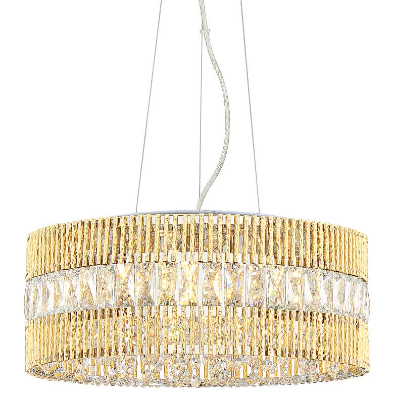 Image 2 Jonna 16"W French Gold and Crystal Drum LED Pendant Light