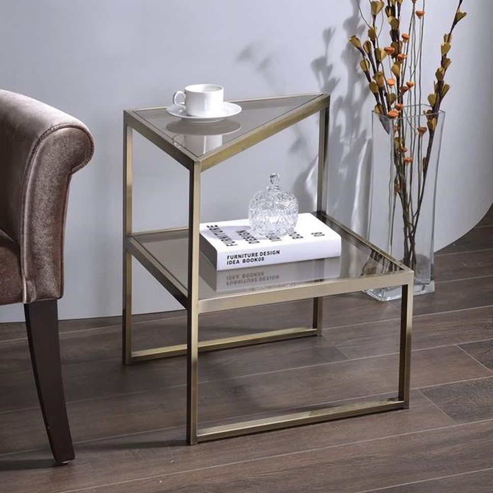 Greta 18" Wide Antique Gold Metal and Smoky Glass End Table