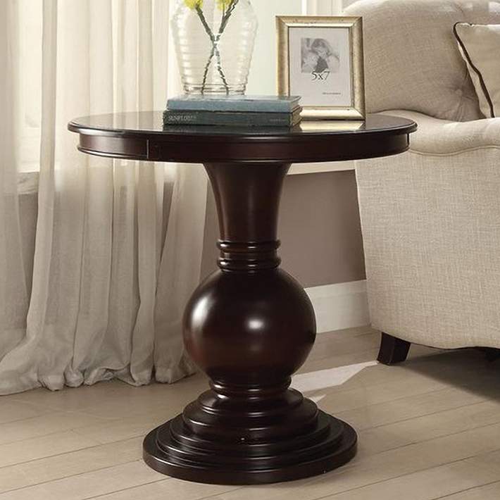 Palomar 26 Wide Espresso Wood Round, Wood Pedestal Accent Table Round