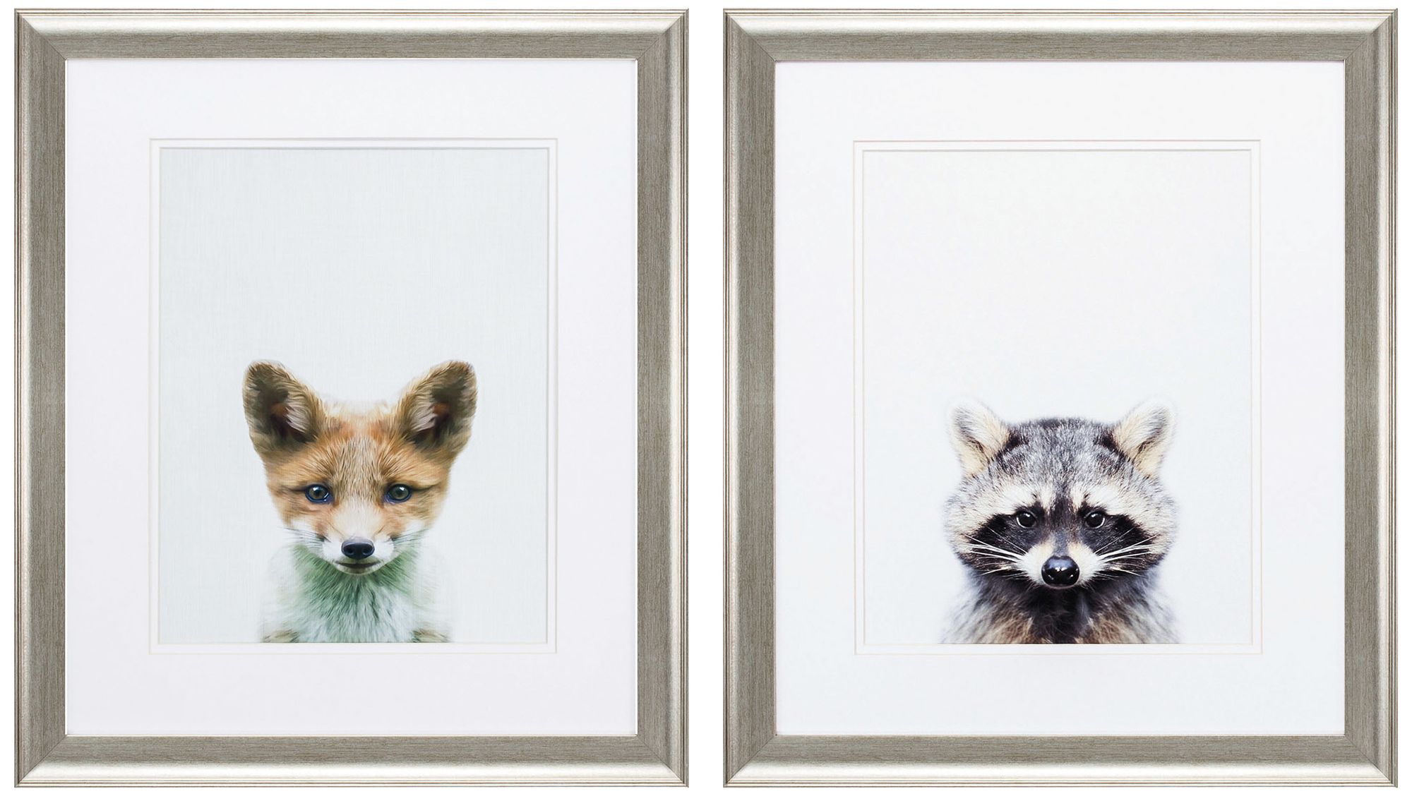 Fox Raccoon 22" High 2-Piece Framed Wall Art Set