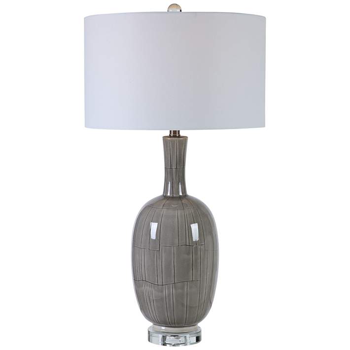 Uttermost Leanna Light Gray Grid, Light Grey Ceramic Table Lamp