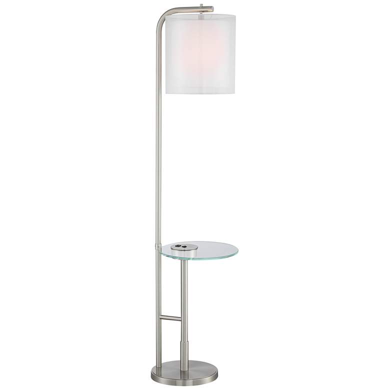 Sinclair Brushed Nickel Tray Table Floor Lamp with USB Port