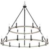 Caroline 46 1/4&quot; Wide Black and Wood 2-Tier Double Ring Chandelier