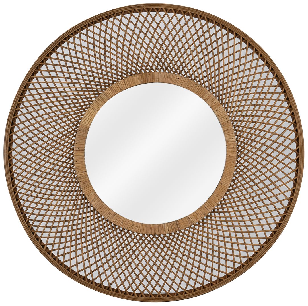 Hamptons Natural Brown Rattan 36" Round Wall Mirror