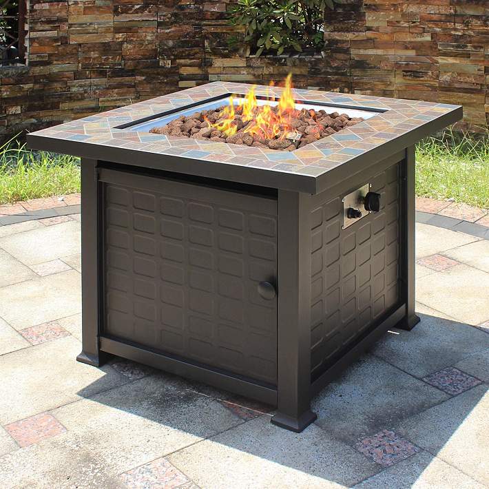 Tahoe 30 Square Slate Top Gas Outdoor, Fire Pit With Slate Top