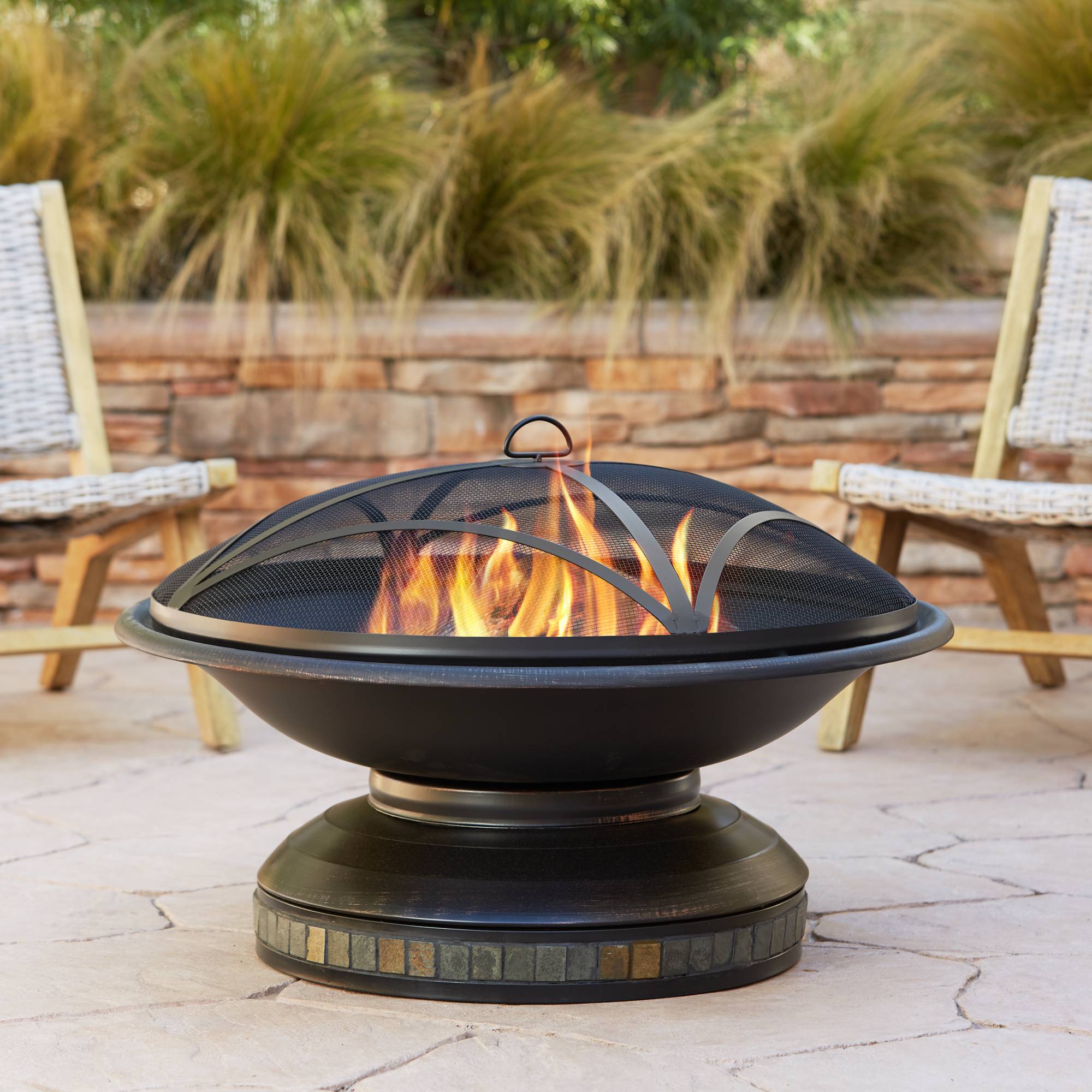 Black Iron Outdoor Fire Pit Round 35" Steel Wood Burning Outside