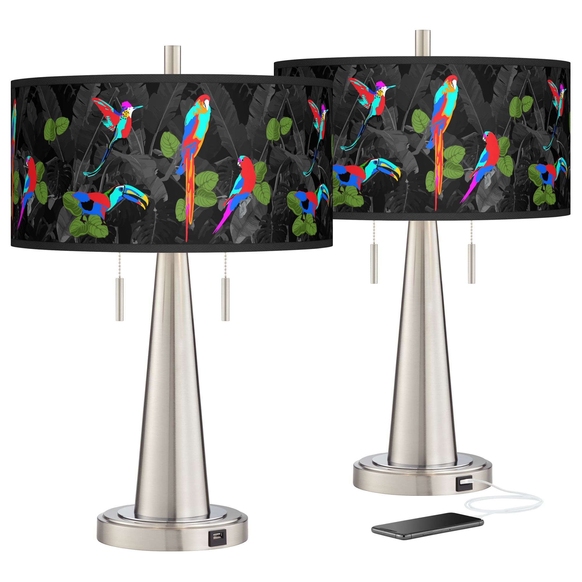 Paradiso Vicki Brushed Nickel USB Table Lamps Set of 2