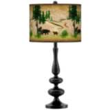Bear Lodge Giclee Paley Black Table Lamp